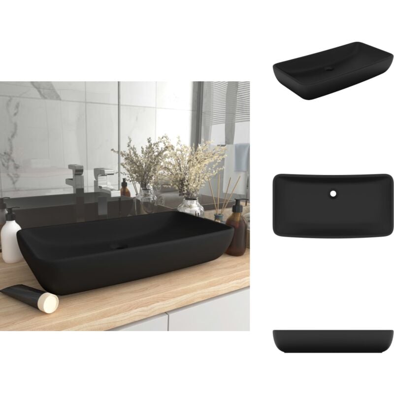 Vidaxl - Luxus-Waschbecken Rechteckig Matt Schwarz 71x38 cm Keramik - Keramik Waschbecken - Rechteckiges Waschbecken - Schwarzes Waschbecken - Mattes
