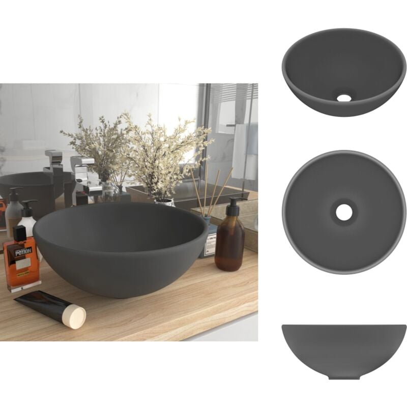 Vidaxl - Luxus-Waschbecken Rund Matt Dunkelgrau 32,5x14 cm Keramik - Runde Waschbecken - Keramikwaschbecken - Rundes Waschbecken Matt Dunkelgrau