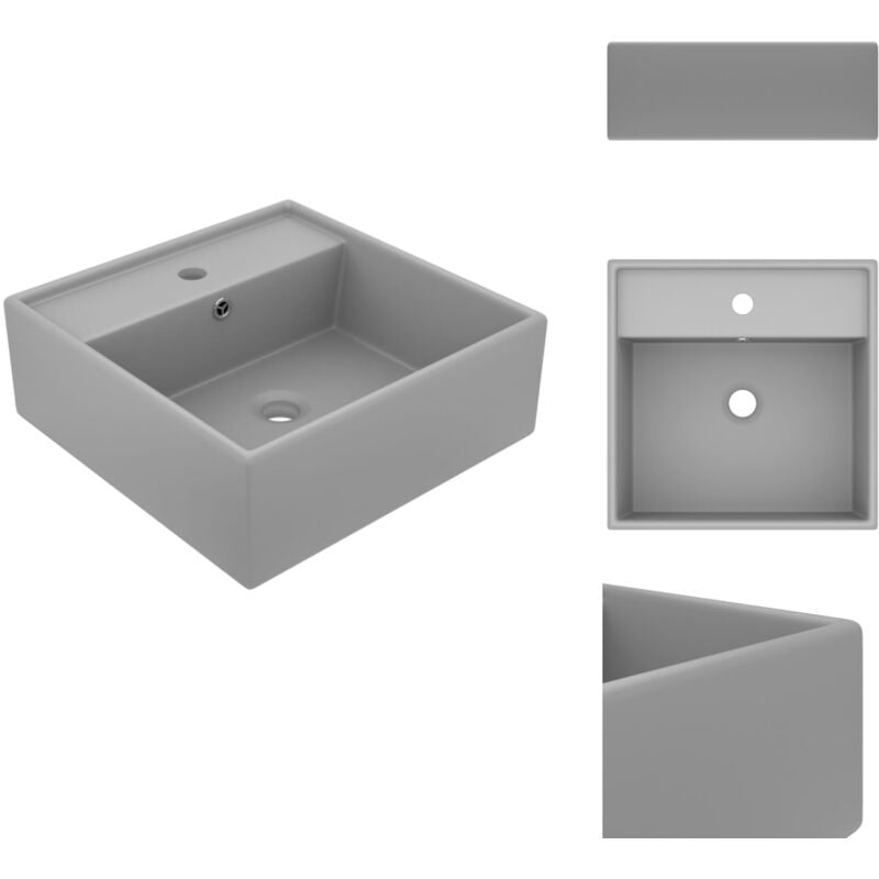 Luxus-Waschbecken Überlauf Quadratisch Matt Hellgrau 41x41 cm - Quadratisches Waschbecken - Keramikwaschbecken - Matt Grau - Designer Waschbecken