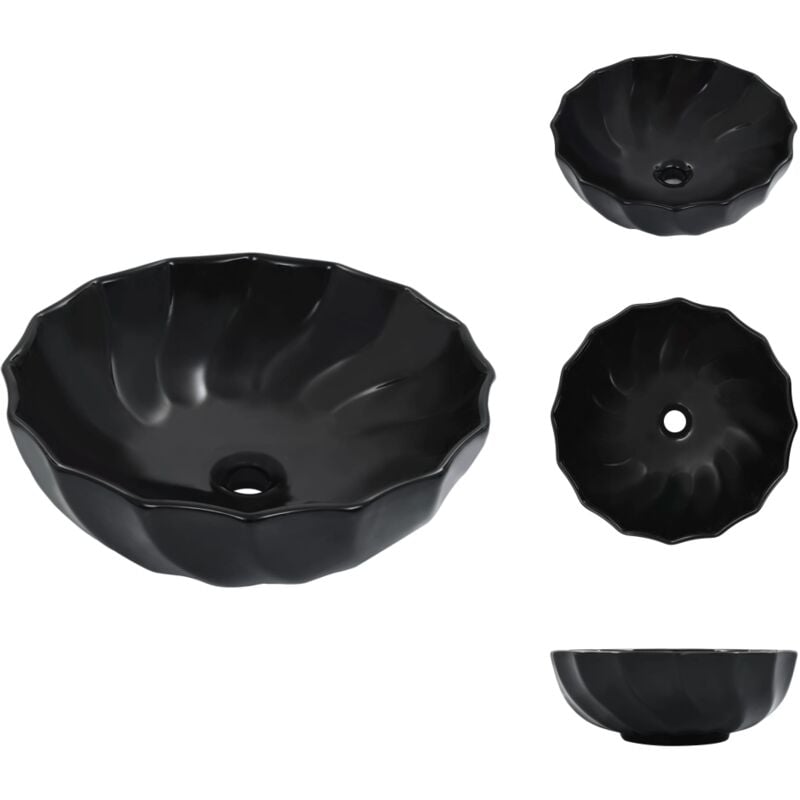 Vidaxl - Waschbecken 46 x 17 cm Keramik Schwarz - Rundes Waschbecken - Keramik Waschbecken - Schwarzes Waschbecken - Aufsatzwaschbecken - Badezimmer