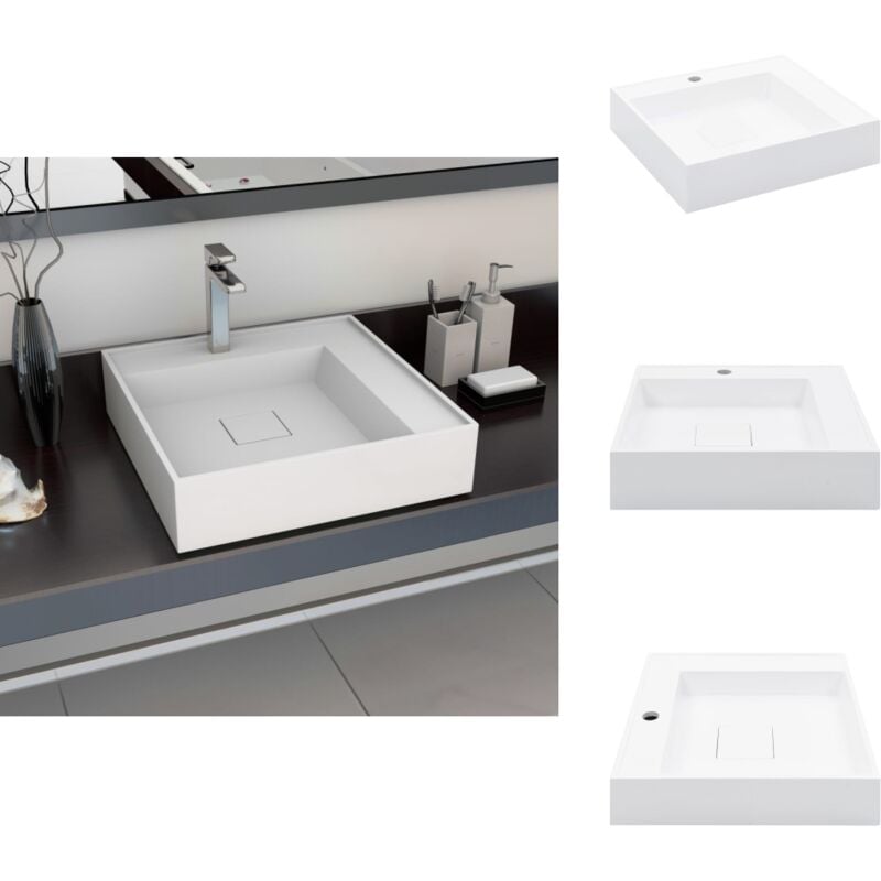 Waschbecken 50 x 50 x 12,3 cm Mineralguss/Marmorguss Weiß - Mineralguss Waschbecken - Weiße Keramik - Aufputzwaschbecken - Wandhängendes Waschbecken