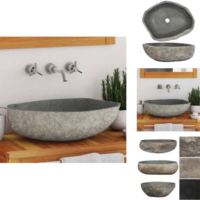 Waschbecken Flussstein Oval (45-53)x(34-41) cm - Flüsssteine Waschen - Ovales Waschbecken - Naturstein Waschbecken - Badezimmer Waschbecken