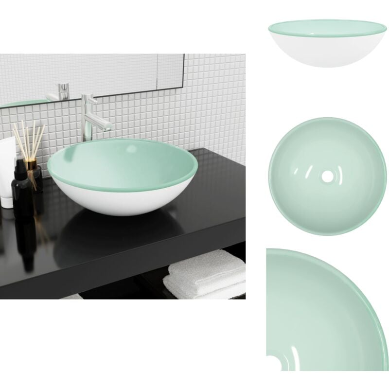 Waschbecken Hartglas 42x14 cm Weiß - Badezimmer Waschbecken - Aufsatzwaschbecken - Glas Waschbecken - Weißes Waschbecken - Modernes Waschbecken