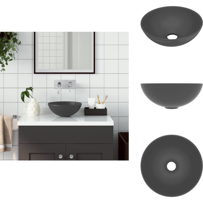 Waschbecken Keramik Dunkelgrau Rund - Duscheinstieg - Badezimmersanierung - Waschbecken Aus Keramik - Rundes Waschbecken - Aufsetzbecken
