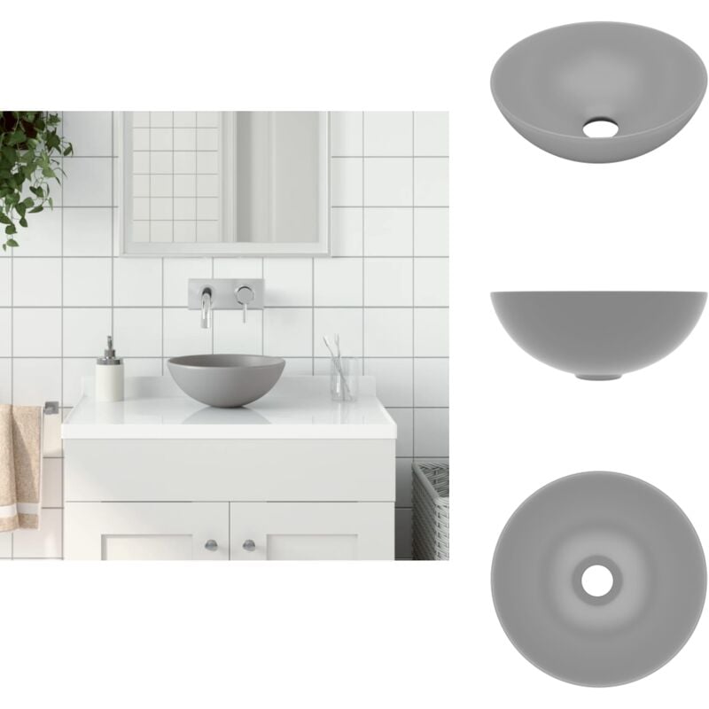 Waschbecken Keramik Hellgrau Rund - Waschbecken - Keramik-Waschbecken - Rundes Waschbecken - Aufsetzwaschbecken - Badezimmer-Waschbecken
