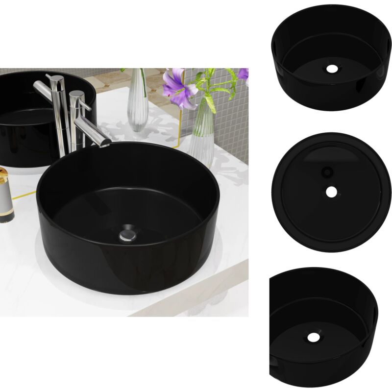 Vidaxl - Waschbecken Keramik Rund Schwarz 40 x 15 cm - Waschbecken - Keramikwaschbecken - Rundes Waschbecken - Schwarzes Waschbecken