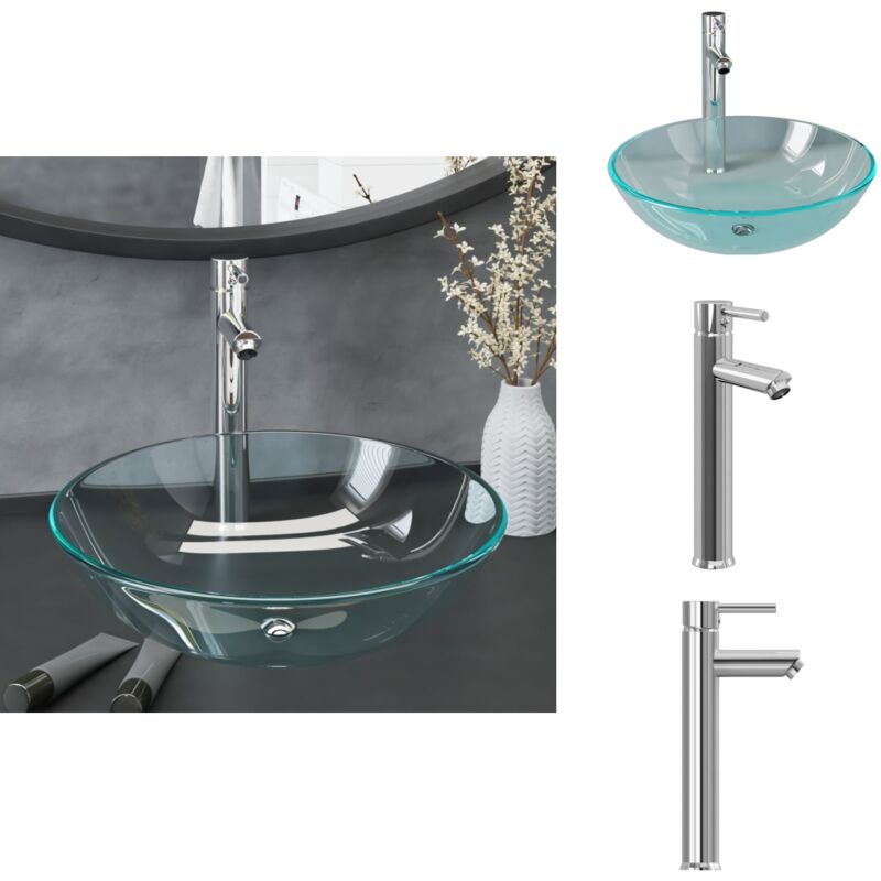 Vidaxl - Waschbecken mit Armatur und Ablaufgarnitur Hartglas - Rundes Waschbecken - Hartglas Waschbecken - Einbauwaschbecken - Designer Waschbecken