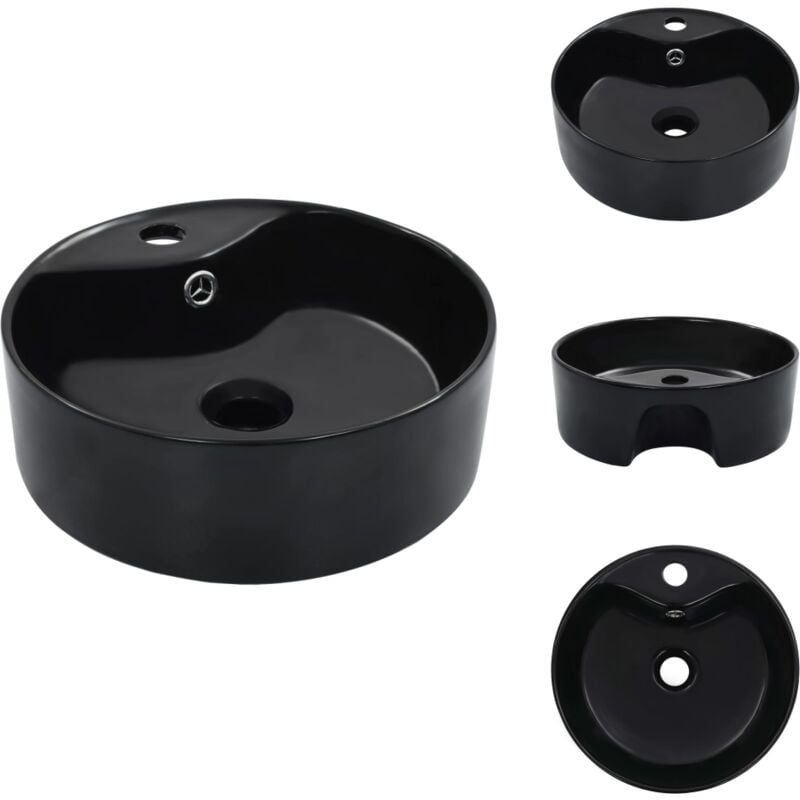 Vidaxl - Waschbecken mit Überlauf 36 x 13 cm Keramik Schwarz - Rundes Waschbecken - Keramik Waschbecken - Schwarzes Waschbecken - Aufsatzwaschbecken
