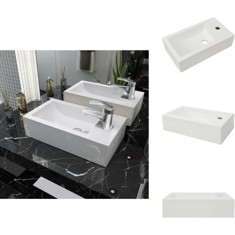 Vidaxl - Waschbecken Rechteckig mit Hahnloch Keramik Weiß 46x25,5x12 cm - Waschbecken - Keramikwaschbecken - Weißes Waschbecken - Aufsetzwaschbecken