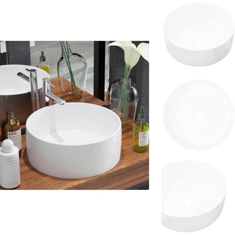 Vidaxl - Waschbecken Rund Keramik Weiß 40 x 15 cm - Waschbecken - Keramikwaschbecken - Rundes Waschbecken - Weißes Waschbecken - Aufsetzwaschbecken