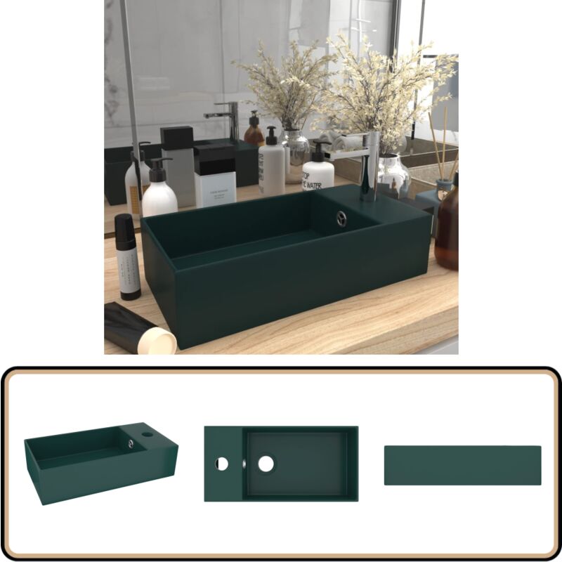 Badezimmer-Waschbecken mit Überlauf Keramik Dunkelgrün - Dusche Waschen - Handwaschbecken - Keramik Waschbecken - Aufsetzbecken - Badezimmersanierung