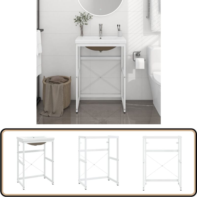 Badezimmer-Waschtischgestell mit Waschbecken Weiß Eisen - Badezimmer Waschen - Waschtisch Gestell - Keramik Waschbecken - Untergestell Waschtisch