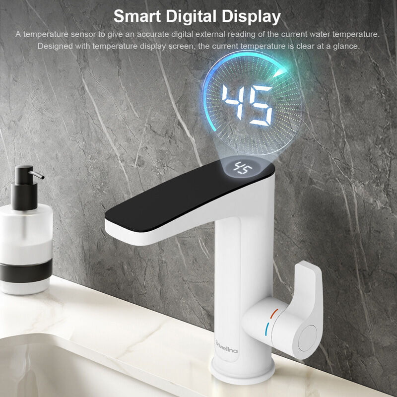 Aiperq - Badezimmerarmatur mit Durchlauferhitzer, Waschtischarmatur mit LED-Digitalanzeige, IPX4 wasserdichte Spülbeckenarmaturen, Einhebel-Warm- und