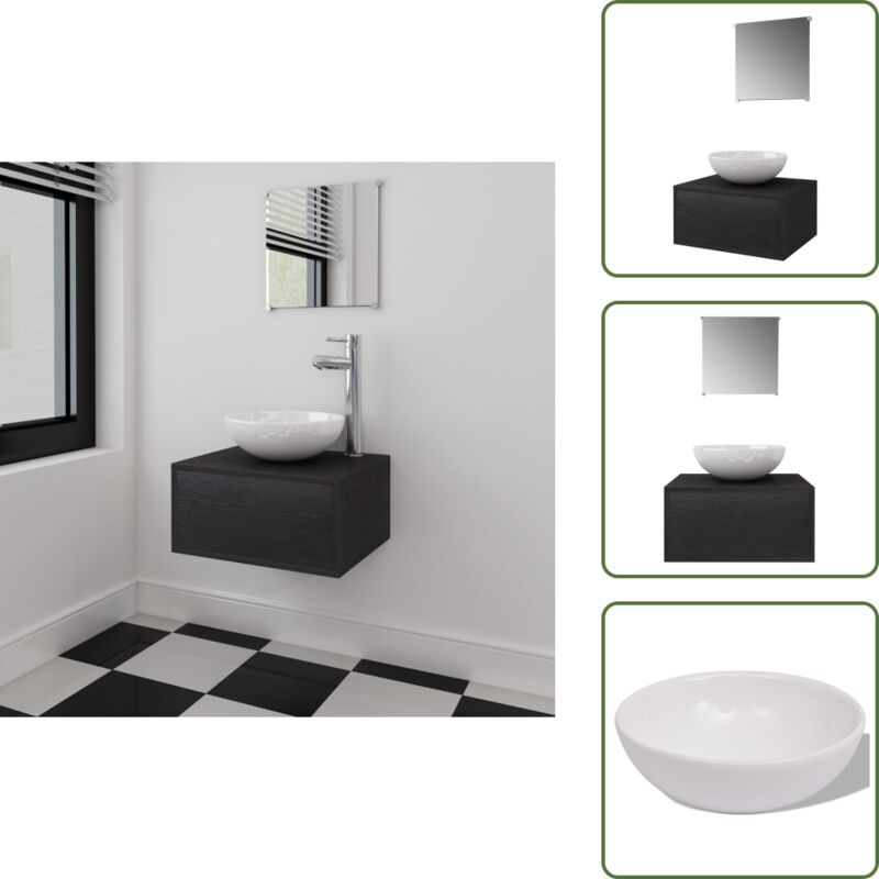 3-tlg. Badmöbel-Set mit Waschbecken Schwarz - Badmöbel - Badschränke - Waschtische - Keramikwaschbecken - Aufstellwaschbecken