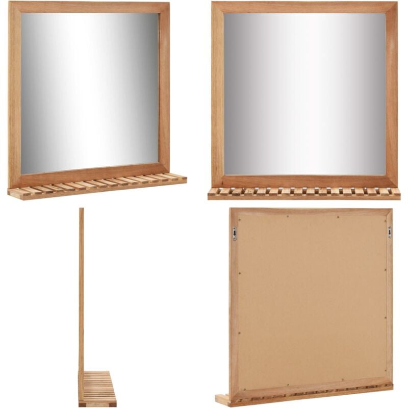 Badezimmerspiegel 60×12×62 cm Walnuss Massivholz - Badezimmer Spiegel - Wandspiegel - Holz Spiegel - Nussbaum Spiegel - Badmöbel - Home & Living