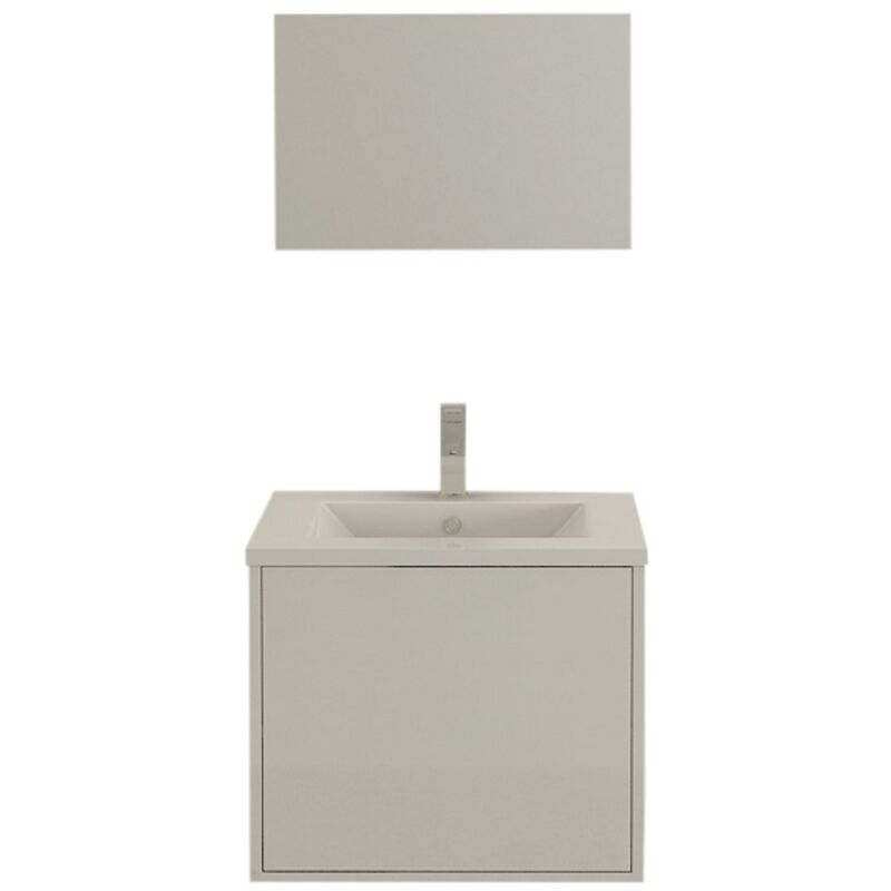 Jet-line - linz Badset weiß 60 cm Badmöbel Waschbecken Hochglanz Push Open Bad Badmöbel Badausstattung