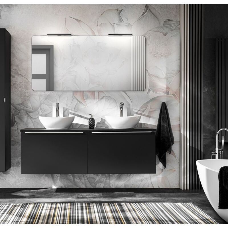 Fun Moebel - Badmöbel Set 3-tlg Badezimmerset akan Schwarz matt Spiegel ohne Waschtisch