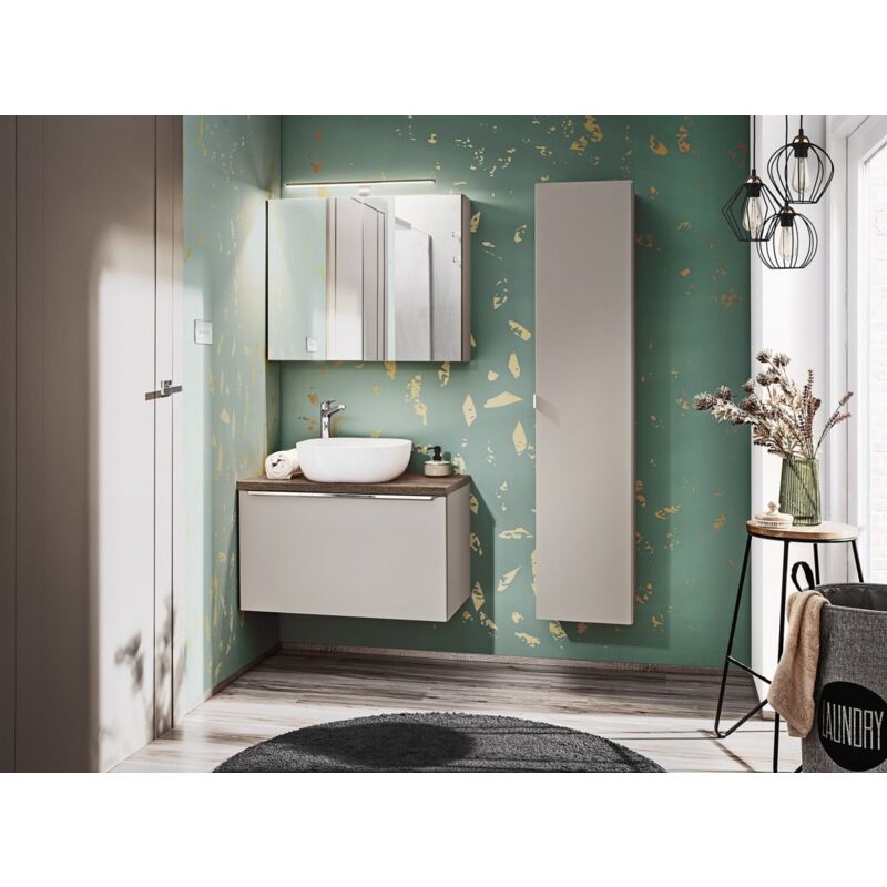 Fun Moebel - Badmöbel Set 4-tlg Badezimmerset akan Taupe Spiegelschrank 80cm inkl. Waschtisch