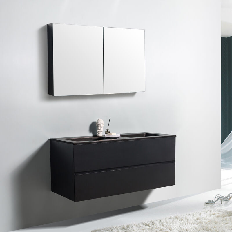 Bernstein - Badmöbel-Set edge 1200 mit Waschbecken Badmöbel Schwarz matt Waschbecken Schwarz matt