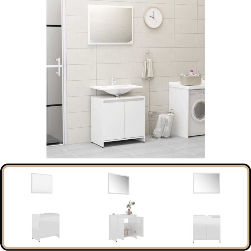 Badmöbel-Set Hochglanz-Weiß Holzwerkstoff - Badmöbel - Badezimmermöbel - Holzwerkstoff - Spiegelschrank - Waschtischschrank