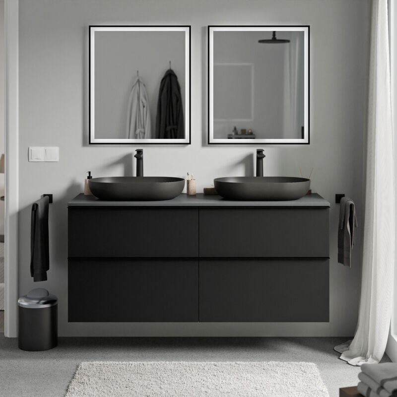 Badmöbel Unterschrank Bernstein lavoa 120cm Badmöbel: Schwarz matt, Waschtischplatte: Anthrazit matt, Metallgriff: Anthrazit matt