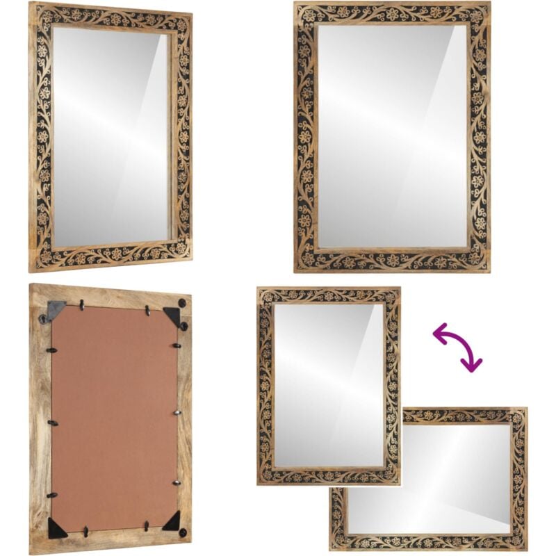 Vidaxl - Badspiegel 50x70x2,5 cm Massivholz Mango und Glas - Badspiegel - Mangoholz Spiegel - Vintage Spiegel - Handgefertigter Spiegel - Retro