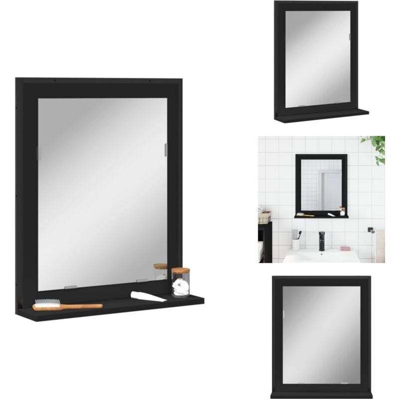 Vidaxl - Badspiegel mit Ablage Schwarz 50x12x60 cm Holzwerkstoff - Badezimmerspiegel - Spiegel Mit Regal - Schwarzer Spiegel - Kleiner Spiegel