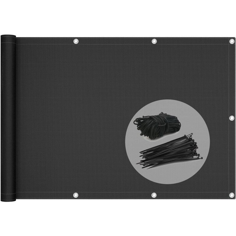 Memkey - Balkon-Sichtschutz, 100 % hdpe, 230 g/m², UV-Schutz, reiß- und windfest, Sichtschutz mit Kabelbindern und Kordeln, 500 x 90 cm, Schwarz