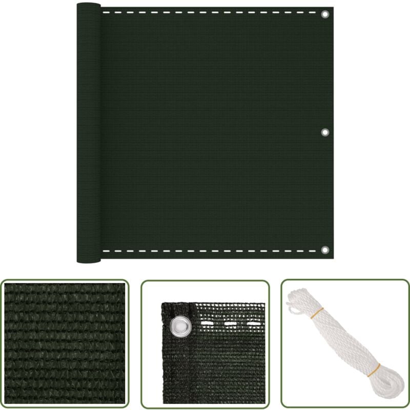 The Living Store Balkon-Sichtschutz Dunkelgrün 90x600 cm hdpe - Balkon Sichtschutz - hdpe Sichtschutz - Gartensichtschutz - Windsichtschutz