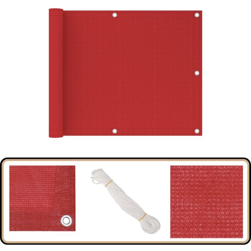 Balkon-Sichtschutz Rot 75x300 cm HDPE - Balkon Sichtschutz - HDPE - Sonnenschutz - Balkon Markise - Windsack
