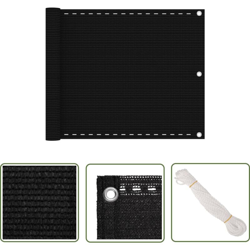 The Living Store Balkon-Sichtschutz Schwarz 75x500 cm hdpe - Balkon Sichtschutz - hdpe Sichtschutz - Windsack - Sonnenenschutz Balkon - pvc