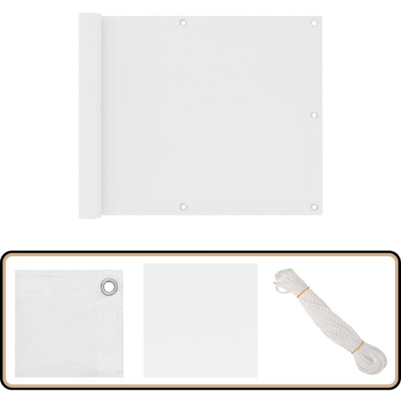 Balkon-Sichtschutz Weiß 75x500 cm Oxford-Gewebe - Balkon Sichtschutz - Windschutz - Wasserfest - UV Schutz - Oxford Gewebe