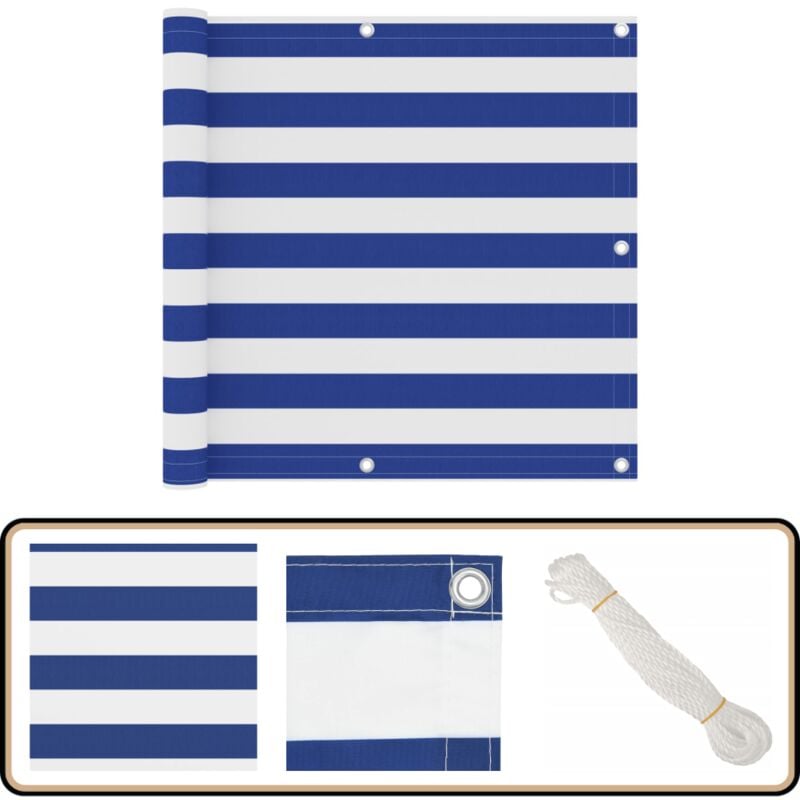 Balkon-Sichtschutz Weiß und Blau 90x600 cm Oxford-Gewebe - Balkon Sichtschutz - Windschutz Für Balkon - Wasserabweisender Sichtschutz - uv Schutz