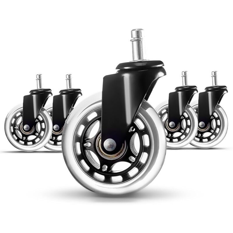Trintion Bürostuhl Rollen 5er Set Bürostuhl Räder Ersatzrollen für Teppich und Parkettböden Strapazierfähige Bürostuhlrollen Ersetzen