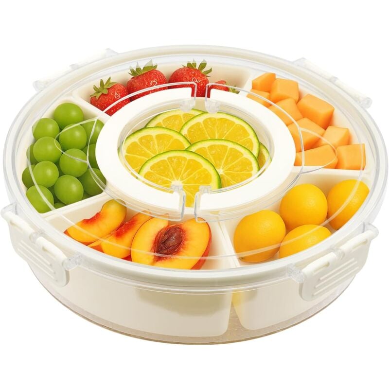 BALLSHOP Snackbox mit 6 Fächern Snackschale Transparentem Snackteller mit Deckel und Griff 360° Drehbare Picknick Aufbewahrungsbox für Snacks, Nüsse,