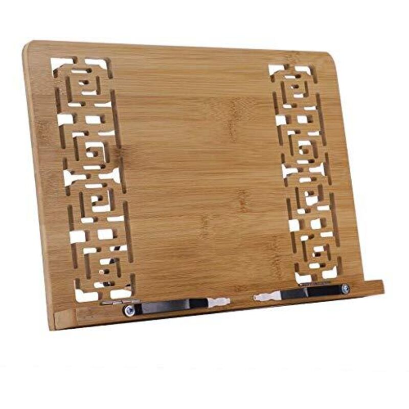 ZVD - Bamboo Book Stand Reading Holder 5 Degree Adjustable Multifunction Book Holder Anti-Myopia Retro Tablet Carved Kitchen Recipe Composition Board