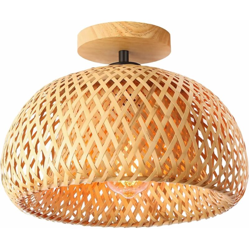 Bambus-Deckenleuchte, halbaufgesetzte Korb-Deckenleuchte, handgefertigte Boho-Rattan-Deckenleuchte
