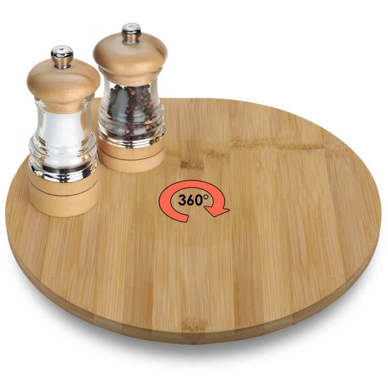 Bambus Drehteller rund natur - Ø 35 cm - Holz Servierplatte um 360° drehbar
