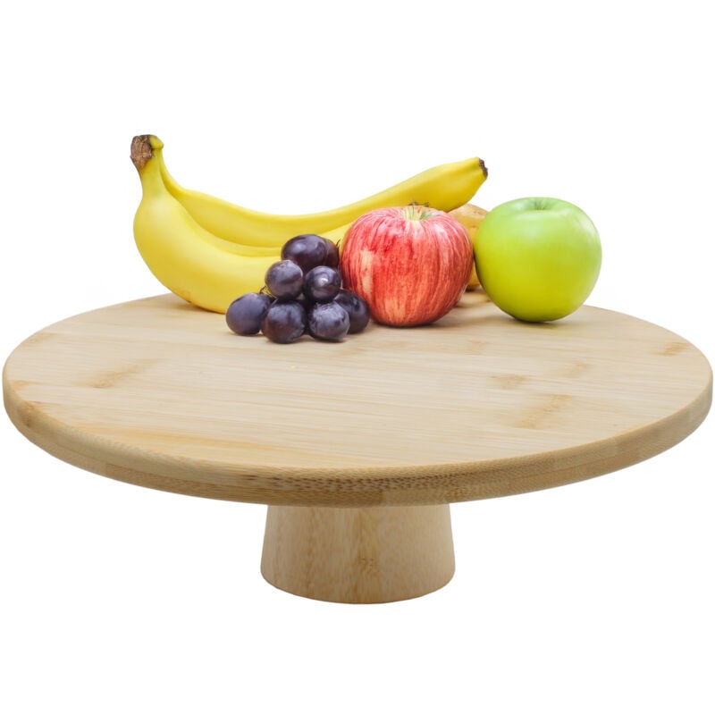 Spetebo - Bambus Servierteller rund lebensmittelecht - ø 28 cm - Holz Servierständer natur mit Standfuß - Tortenplatte Obstteller Etagenständer