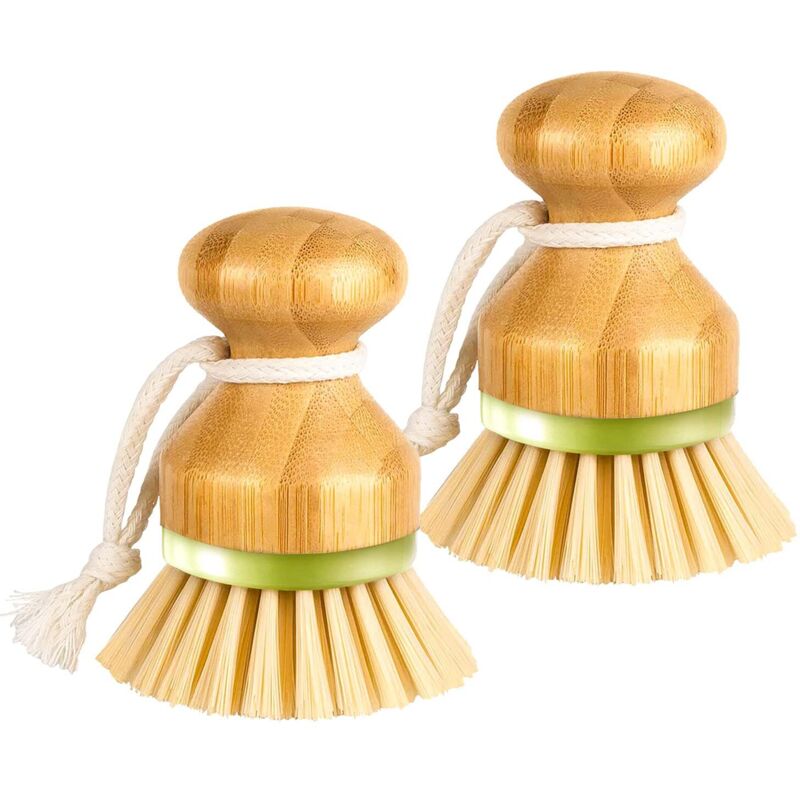 Bambus-Spülbürsten zum Reinigen von Töpfen, Pfannen, Spülbecken und gusseisernen Pfannen, 2er-Set