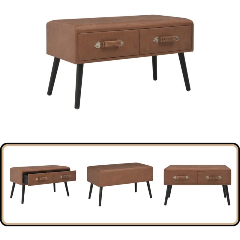 Bank mit Schubladen 80 cm Dunkelbraun Kunstleder - Sitzbank - Wohnzimmerbank - Kommode - Möbelstück - Kunstlederbank