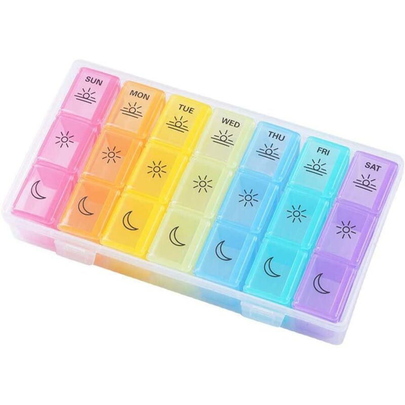 KZQ - Wöchentliche Pillendose für Medikamente und Vitamine, morgens und nachmittags, 3-mal täglich, feuchtigkeitsbeständig, Pillendose,