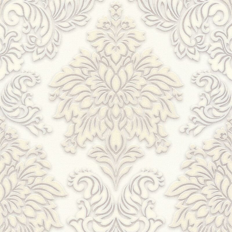 Profhome - Barock Tapete 368982 Vliestapete leicht strukturiert mit Ornamenten glitzernd weiß silber beige 5,33 m2