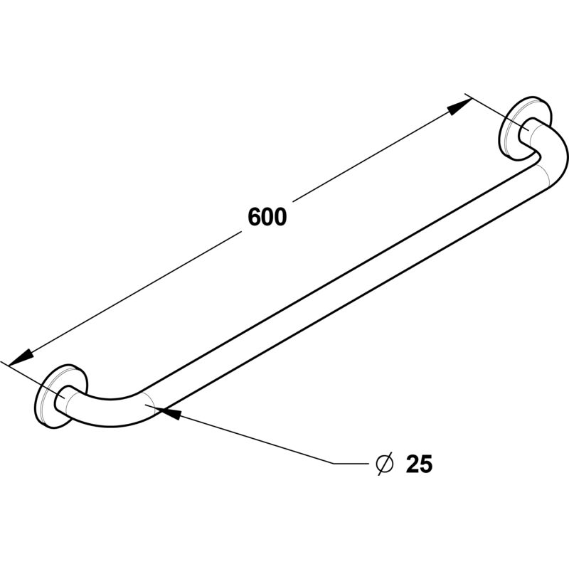 Gerade Stange 600 mm, verchromter Edelstahl (ohne Schrauben) Durchmesser 25 mm Presto 60577