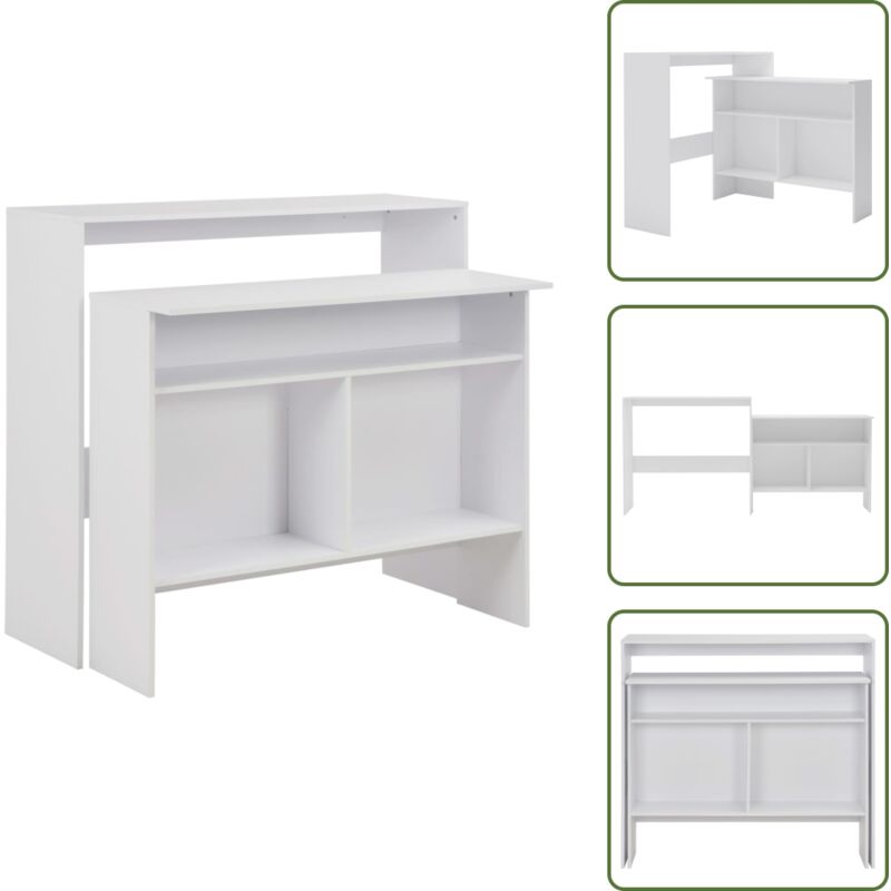Bartisch mit 2 Tischplatten Weiß 130x40x120 cm - Esstisch - Bartisch - Wohnzimmertisch - Hochtisch - Weißer Esstisch