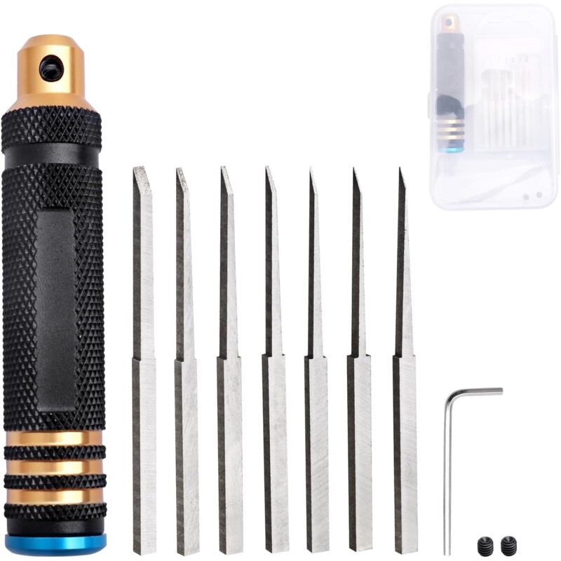 Bastelmesser-Klingenset (0,1 mm, 0,2 mm, 0,4 mm, 0,6 mm, 0,8 mm, 1,0 mm, 2,0 mm) mit Griff. Werkzeugset für den Modellbau.