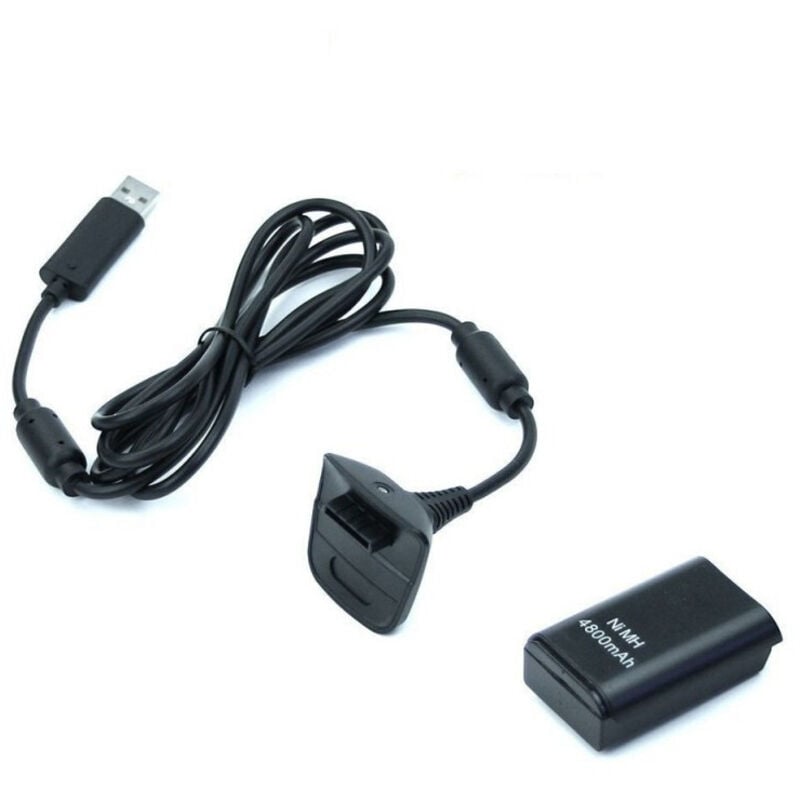 Trade Shop Traesio - Trade Shop - Xbox 360 Controller-Akku und Ladekabel, schwarzes Kit, 4800 mAh -