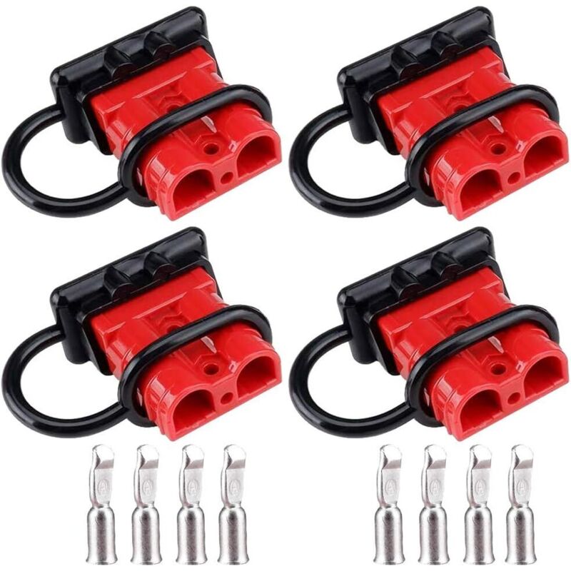 Batterie Connecteur 50A, Connectique Batterie Paire de Prise Connecteur 50A Batterie Connexion Rapide Prise de Connecteur 50Amp 600V, Rouge