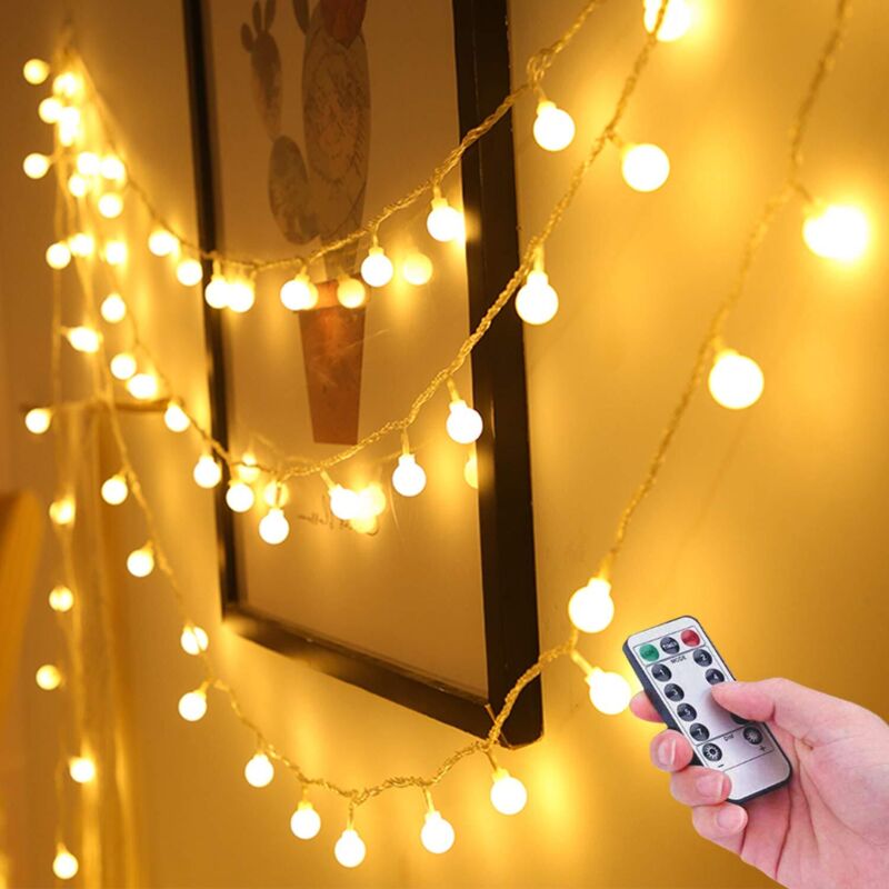 Batteriebetriebene Lichterkette, 10 m, 100 LEDs, LED-Lichterkette für den Innenbereich, 8 Modi, wasserdicht, mit Fernbedienung und Timer für