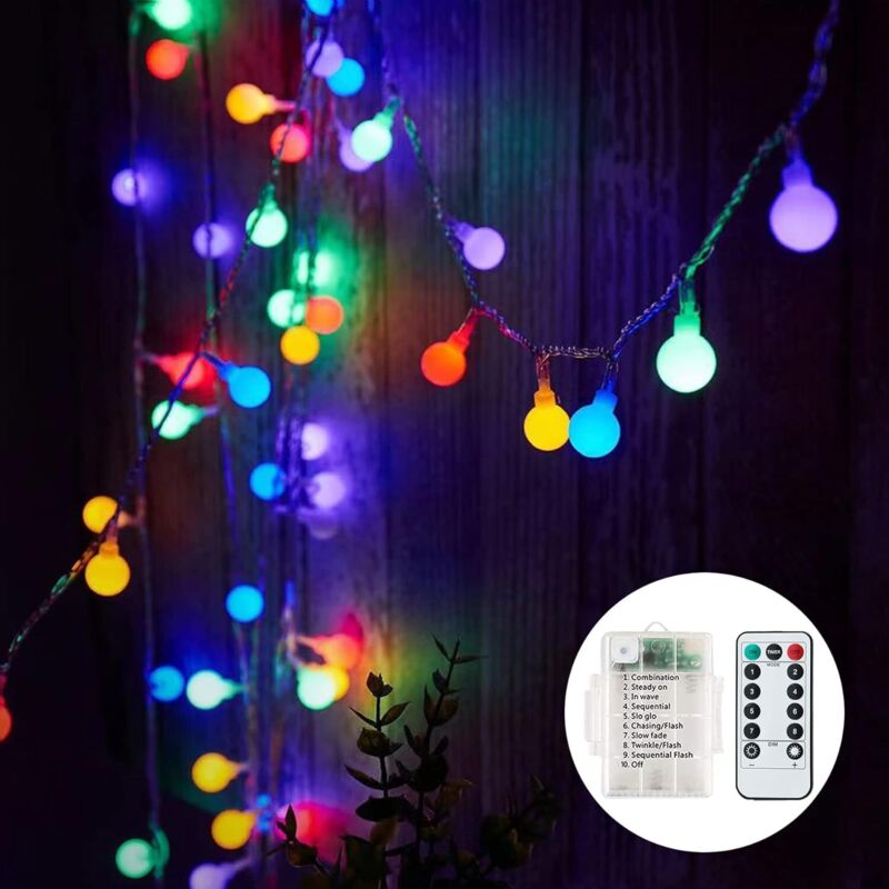 Batteriebetriebene Lichterkette, 6 m, 40 LED-Kugeln mit 8 Beleuchtungsmodi, wasserdichte Lichterkette für drinnen, draußen, Weihnachten (mehrfarbig)